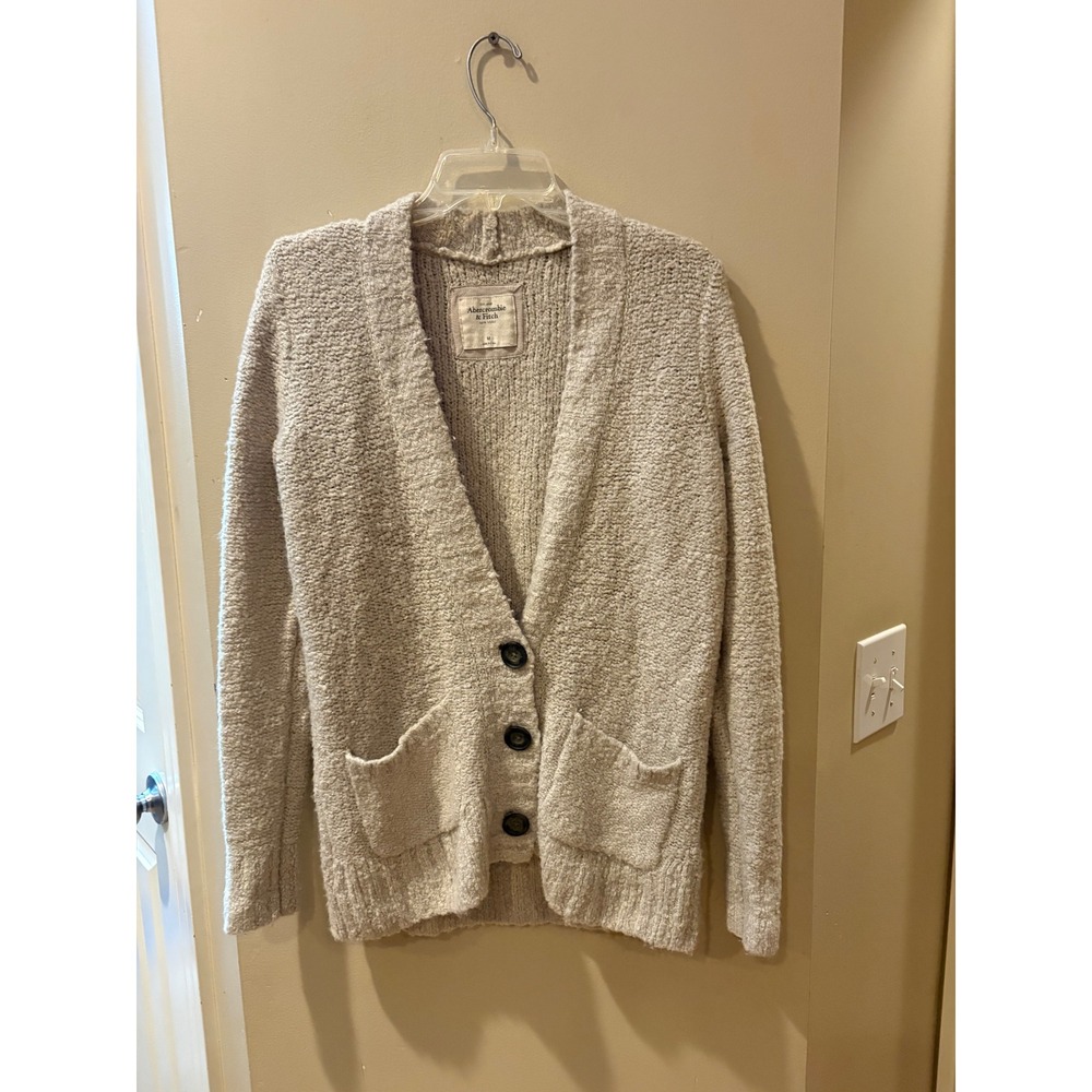 Abercrombie & Fitch Cream Textured Knit Button Front Longline Cardigan Medium